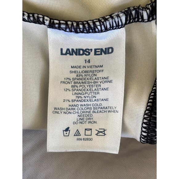 Lands' End One Piece Maillot Black White Floral‎ Size 14 Shelf Bra Adj Straps - Picture 10 of 11